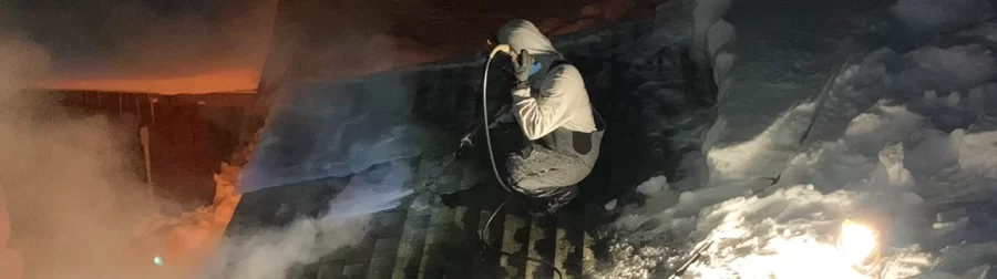 Removing snow and ice from roof with steam