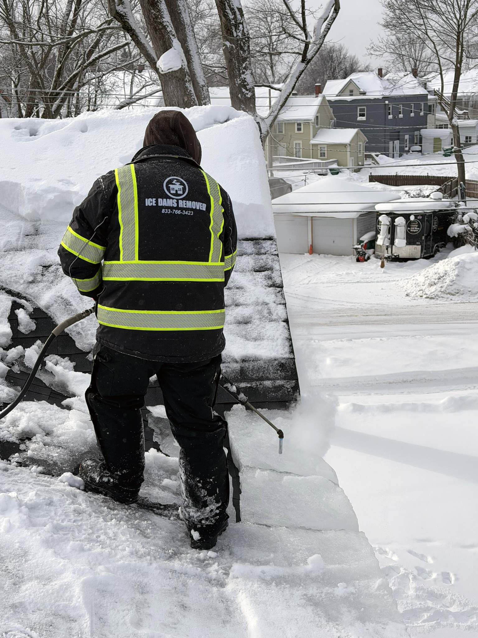 Ice Dam Removal In Orchard Park, NY Orchard Park NY ice dam removal with steam.